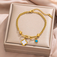 Bracelet unisexe en acier inoxydable plaqué or 18 carats, avec fermoir fer à cheval en U3, chaîne, turquoise, papillon, romain, pêche