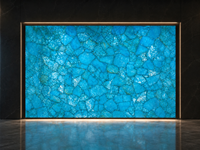Dalles polies en pierre semi-précieuse turquoise, découpées sur mesure, pour panneaux muraux rétroéclairés, comptoirs, bureaux d'accueil et incrustations décoratives
