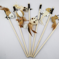 40Cm Pegangan Kayu Cat Teaser Kucing Bulu Mainan Bermain Memancing Interaktif Rod Kucing Wand Mainan