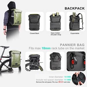 Sacoche de vélo 3-<span class=keywords><strong>en</strong></span>-1, porte-bagages, étanche, multifonctionnelle, 22-25L, fermeture éclair <span class=keywords><strong>en</strong></span> PVC, sac à dos unisexe pour vélo, sac de voyage - Product Image 6