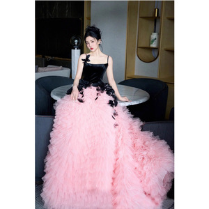 S2675L nuova moda francese di vendita calda con bretelle rosa nero Splicing elegante abito da sera di alta qualità - Product Image 5