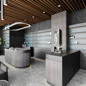 Vitrine de magasin de détail haut de gamme, style esthétique, <span class=keywords><strong>cadre</strong></span> en métal + étagères en verre dépoli, panneau en bois grainé - Product Image 1