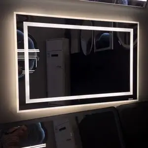 Espejo rectangular para baño, lujoso espejo de Hotel con iluminación, proveedor Chino, venta al por mayor