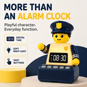 Horloge numérique de bureau style blocs de construction Police avec veilleuse et lumière de réveil, jouet, cadeau pour enfants, personnalisation OEM ODM - Product Image 2