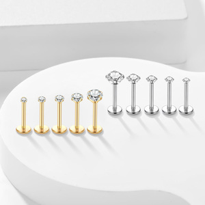 Anneau de lèvre Getta 16G en zircon, motif cœur, vintage, filetage interne, labret plaqué argent, bijoux de piercing corporel, titane ASTM F136 - Product Image 6