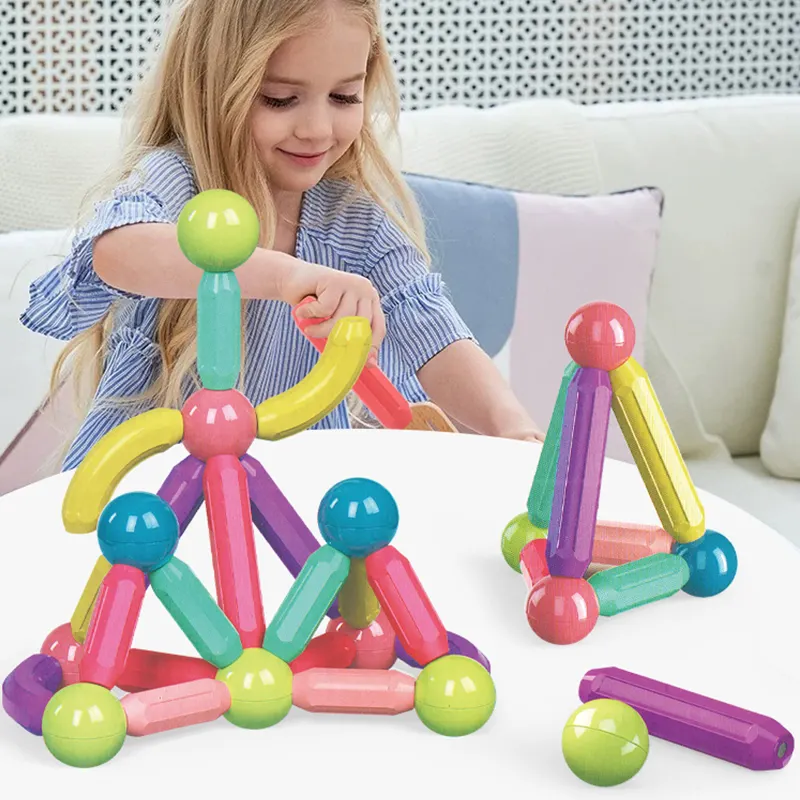 Yüksek kalite DIY yaratıcı manyetik oyuncak inşaat blokları takım çocuk oyuncakları plastik yapı renkli manyetik Baseballs