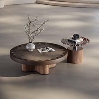 Ensemble de tables basses créatives de style italien, de luxe, sur pieds : tables basses rondes personnalisées en bois fumé brun café