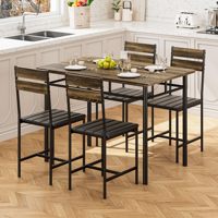 Ensemble de salle à manger moderne et écologique gris 5 pièces avec 4 chaises rembourrées et capitonnées pour appartement de petite taille