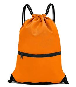 Custom Branded 210D Heavy Duty With Front Zipper <b>Drawstring</b> <b>Backpack</b> Draw String Sport Gym Bag - Product Image 1