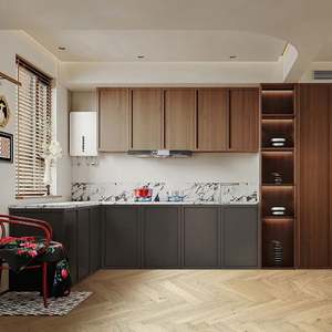 Ensemble de meubles de cuisine modulaires écologiques au design moderne avec portes en verre acrylique, plan de travail en marbre, rangement de garde-manger, tiroirs et paniers - Product Image 4