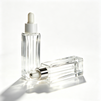 Flacon compte-gouttes carré en verre à nervures verticales transparentes, flacon en verre de luxe pour sérum et huile essentielle, emballage cosmétique, logo personnalisé