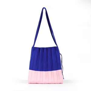 กระเป๋าถือแบบถัก Flyknit คุณภาพสูง กระเป๋าสะพายข้างเดี่ยวสำหรับผู้หญิง กระเป๋าพับได้สำหรับเดินทาง แฟชั่นใหม่ สีสันตัดต่อ ปิดแบบเปิด - Product Image 1