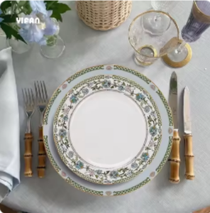 Cổ Điển Mỹ Phong Cách Ánh Sáng Màu Xanh Lá Cây Hoa Gốm Bộ Đồ Ăn Di Động Thả Xương Trung Quốc Đám Cưới Thanh Lịch Máy Rửa Chén An Toàn - Product Image 2