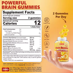 Gummies OEM 8-en-1 pour le Cerveau Sans Sucre, à la Phosphatidylsérine, Bacopa, Ashwagandha, Curcuma, pour la Performance Cognitive, l'Humeur et l'Énergie, Goût Mangue, à Croquer - Product Image 2