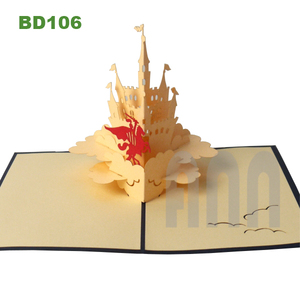 ANN HANDICRAFT BD106 Carte de vœux en papier imprimé offset écologique, design japonais, paysage de château 3D fait main, effet pop-up - Product Image 4