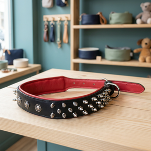 Collar de cuero acolchado para perro, accesorio exclusivo hecho a mano, con pinchos y tachuelas de flores, fabricante de decoración - Product Image 2