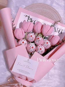 Rosso fatto a mano lavorato a maglia artificiale all'uncinetto fiore di rosa fiori all'uncinetto per ragazze regalo Bouquet da sposa fai da te festa della mamma delle donne - Product Image 4