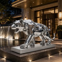 Escultura de Tigre de Acero Inoxidable Pulido a Espejo, Moderna y Personalizada, para Centros Comerciales y Plazas Exteriores