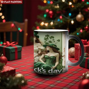 Taza Mágica de Cerámica Negra Esmerilada de 11 oz que Cambia de Color con Diseño del Día de San Patricio, Pintura Plana 2D - Product Image 1
