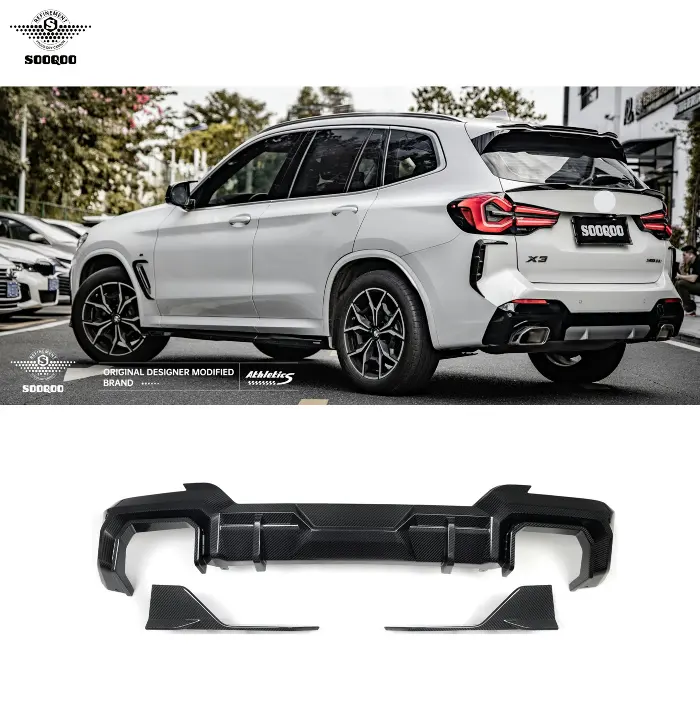 สําหรับ BMW X3 LCI Diffuser SOOQOO สไตล์แห้งคาร์บอนไฟเบอร์ด้านหลังกันชนสําหรับ BMW X3 G01 G08 LCI 2022-IN