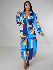 Abito Stile Camicia a Maniche Lunghe Irregolare con Colletto Polo, Trendy e Casual, Tema Spiaggia, Stile Europeo e Americano - Product Image 3