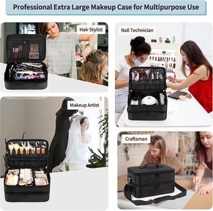 Trousse de voyage double couche XL pour artiste technicien en manucure <span class=keywords><strong>coiffeur</strong></span> avec 2 pochettes détachables et bandoulière - Product Image 6