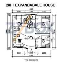 Maison conteneur extensible ZYBOX Luxury 20 pieds x 30 pieds, 3 chambres, maison modulaire, maisonnette mobile extensible
