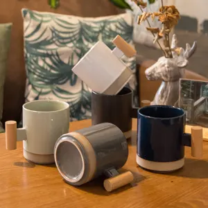 <span class=keywords><strong>Tazza</strong></span> da caffè Cappuccino in stile <span class=keywords><strong>giapponese</strong></span> da 12 once <span class=keywords><strong>tazza</strong></span> in ceramica cinese con manico in legno - Product Image 3