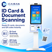 Kiosque en libre-service avec affichage numérique, écran tactile, lecteur RFID, scanner de codes-barres, terminal de paiement pour magasin sans personnel