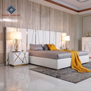 Modrest Nixa Hiện Đại Trắng Chính Hãng Da & Vàng Thép Không Gỉ Điểm Nhấn Vua Kích Thước Bộ Giường - Product Image 5