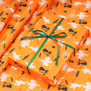 Papel <span class=keywords><strong>de</strong></span> Regalo Impermeable Naranja con Diseño <span class=keywords><strong>de</strong></span> Gatos y Fantasmas para Halloween, Papel Kraft para Envolver Dulces y Decoraciones - Product Image 4