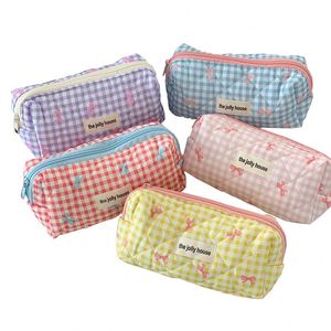 Fashion Multiple Colour Stationary Pencil Cases Cotton Soft Stationery <b>Box</b> Pencil Case Quilted Travel Toiletry Bag With Zipper - Product Image 1