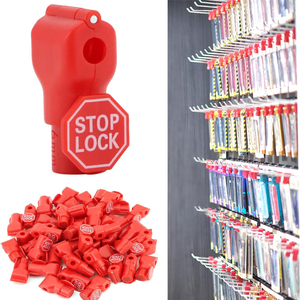 Hookei 100 Pcs Plastic Red Security Lock Peg <b>Hook</b> Stop Lock for Prevent The Sweep Theft of <b>Displayed</b> Products on Wire Peg - Product Image 3