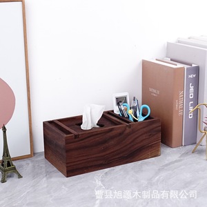 En stock : Boîte à mouchoirs en bois de noyer noir avec compartiments, boîte de rangement pour télécommandes, nouveau style chinois pour salon - Product Image 5