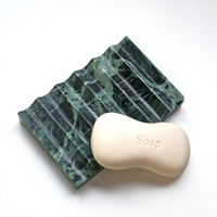 Ensemble de salle de bain moderne personnalisé en marbre de calcite poli et étanche, rectangulaire, Verde Alpi, porte-savon, pour usage en villa