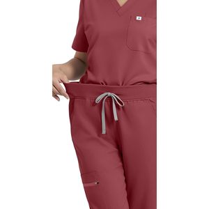 FOXA Women's Scrub Set V-Neck Top Cargo Pants <b>4</b>-Way Stretch Hospital Uniforms - Product Image 6