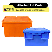 Conteneur en plastique industriel avec couvercle attaché, personnalisable avec logo YUBO, empilable et emboîtable, pour la logistique, caisse de transport pour systèmes automatisés ASRS