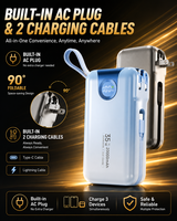AC Fişli 20000mAh Güç Bankası Dahili Kablolar 35W USB-C Hızlı Şarj Seyahat Güç Bankası Günlük Şarj için Taşınabilir Şarj Cihazı