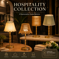 Lampe de table sans fil rechargeable en rotin de bambou pour l'hôtellerie, avec 4 options de abat-jour simples et interchangeables pour restaurant, hôtel, mariage