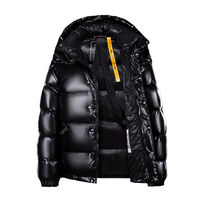 Veste d'hiver décontractée pour homme OEM, col montant, noir brillant, vert, courte, épaisse, à capuche, chaude, en duvet de canard blanc