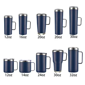 Personized12oz 14 oz 16oz Powder Coated Insulated Cup Stainless Steel Coffee Mugs Handle Double Wall Vacuum Tumbler Cup With Lid