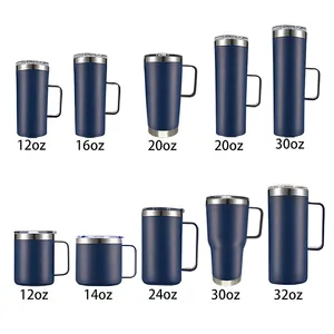 Personalisiert12oz 14 oz 16oz Pulver beschichtete isolierte Tasse Edelstahl Kaffeetassen Griff Doppelwandige Vakuum becher mit Deckel