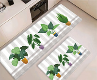 Tapis de cuisine en mousse PVC imperméable et anti-huile de haute qualité, anti-fatigue, ensemble de 2 pièces, motif floral moderne et minimaliste