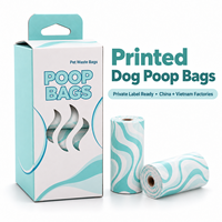 Rouleaux de recharges de sacs à déjections canines en gros, sacs à déchets pour animaux de compagnie imprimés sur mesure avec boîte de vente au détail, marque privée OEM, usines Chine Vietnam
