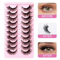 10 paires de faux cils en bande complète, effet œil de renard, courbure D, allongement de l'angle extérieur, cils œil de chat, volumineux, doux et moelleux