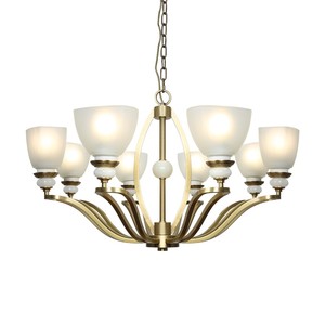 Factory Custom 8 Bulbs Elegant Brass Chandelier with Frosted Glass Shades a Stylish <b>Lighting</b> Fixture for Modern <b>Spaces</b> - Product Image 3