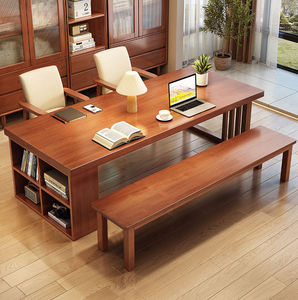 Table à manger en bois massif avec armoire de rangement latérale et banc, bureau à domicile, table de conférence, vente en gros pour cuisine et appartement - Product Image 1