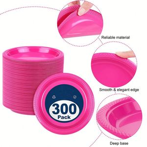 Assiettes rondes jetables écologiques en plastique de 9'' et 10,25'' pour servir des aliments, des fruits et des desserts lors de mariages et de fêtes - Product Image 1