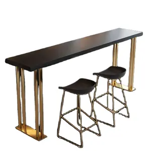轻奢黑金色锻铁粗实线木质餐桌