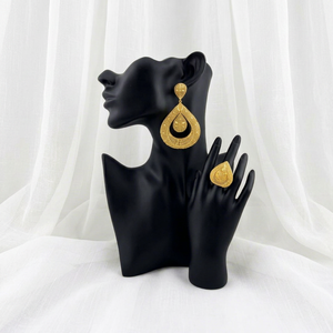 Juego de Anillo y Pendientes de Gota de Agua con Diamantes, Chapados en Oro, para Mujer, Joyería Vintage para Regalo de Boda - Product Image 1